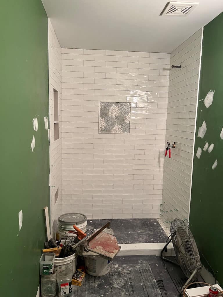 Girls Bathroom demo'd & tiled 