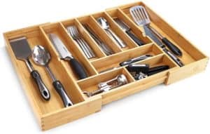 Expandable Bamboo Utensil Organizer Tray