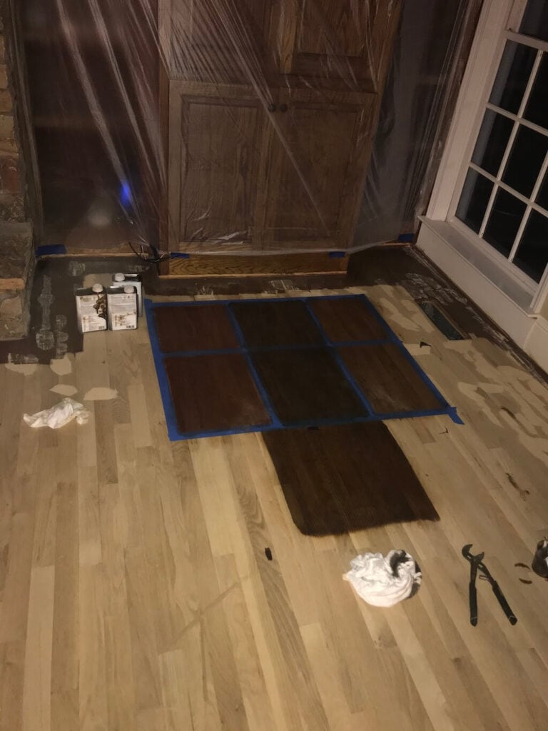 Revealing Challenge number 2, choosing a stain Color with a palette provided by hardwood floor installer