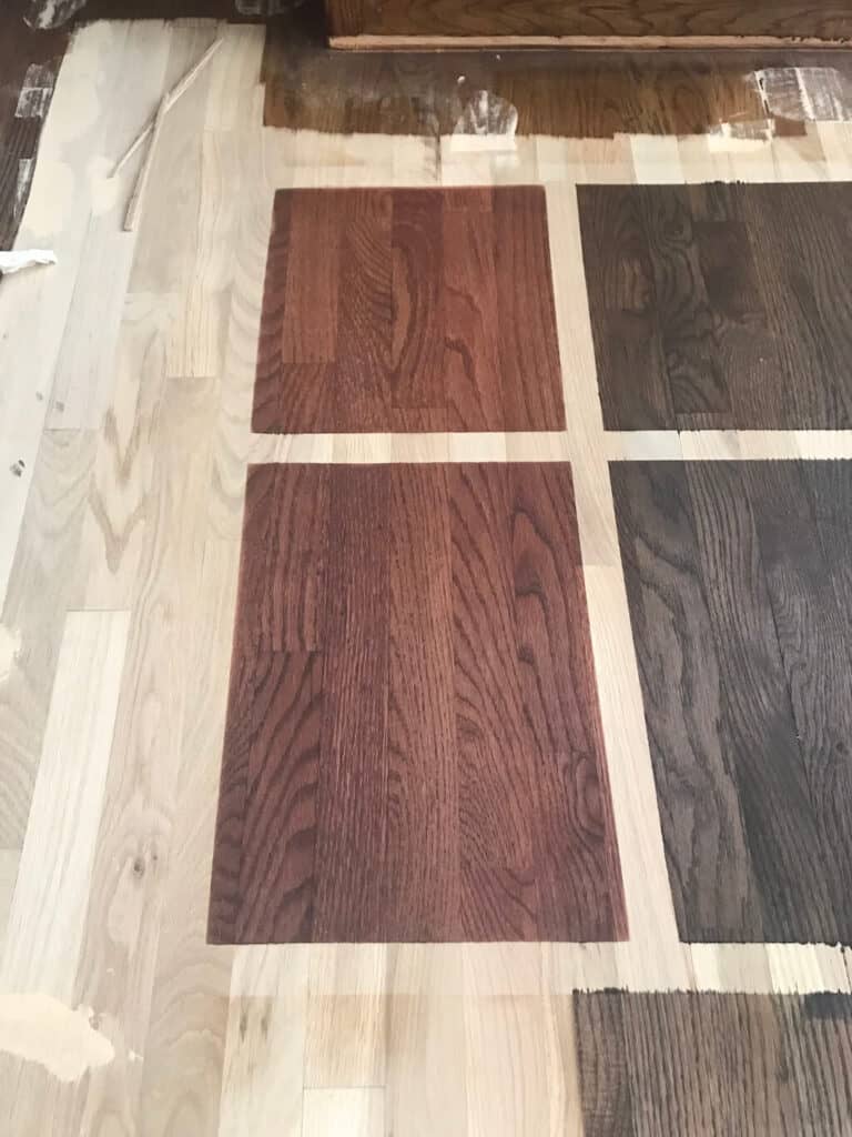 Revealing Challenge number 2, choosing a stain Color with a palette provided by hardwood floor installer