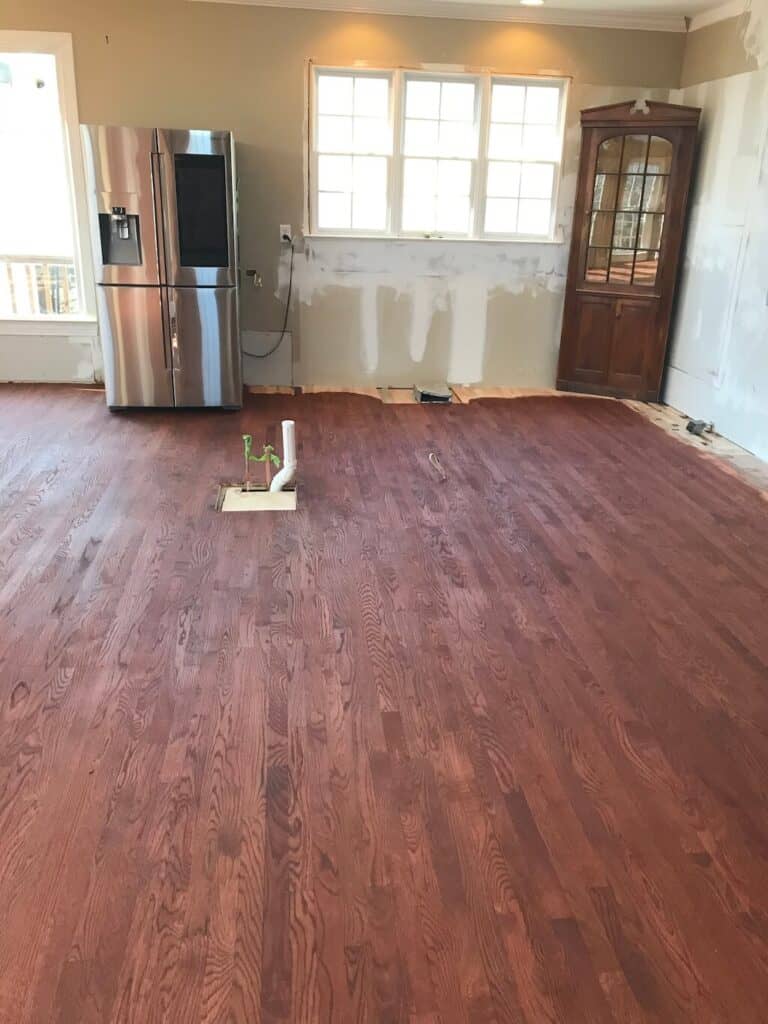 Newly stained hardwood floors sans the glossy stuff