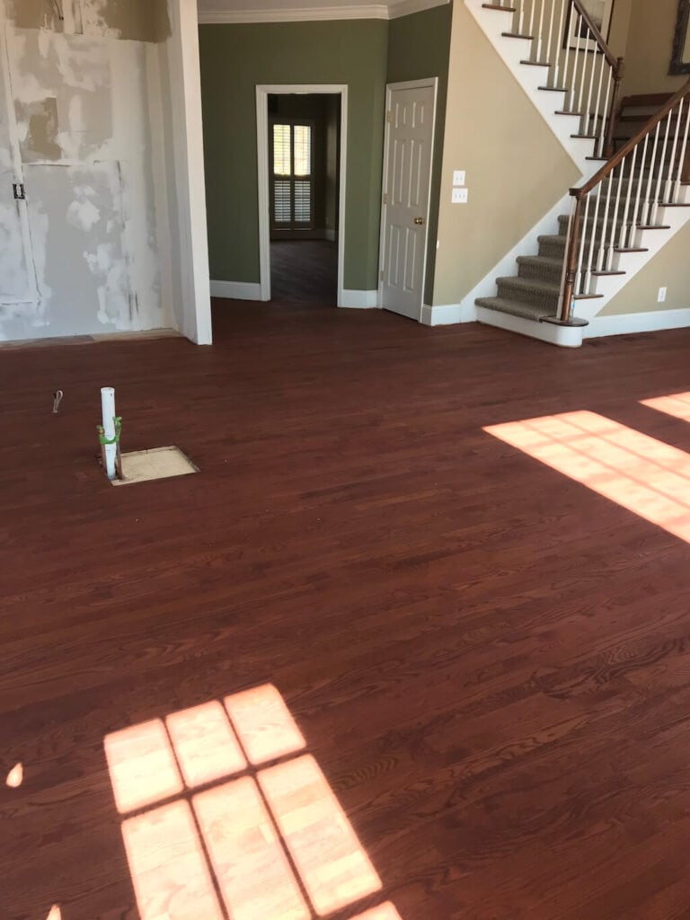 Newly stained hardwood floors sans the glossy stuff