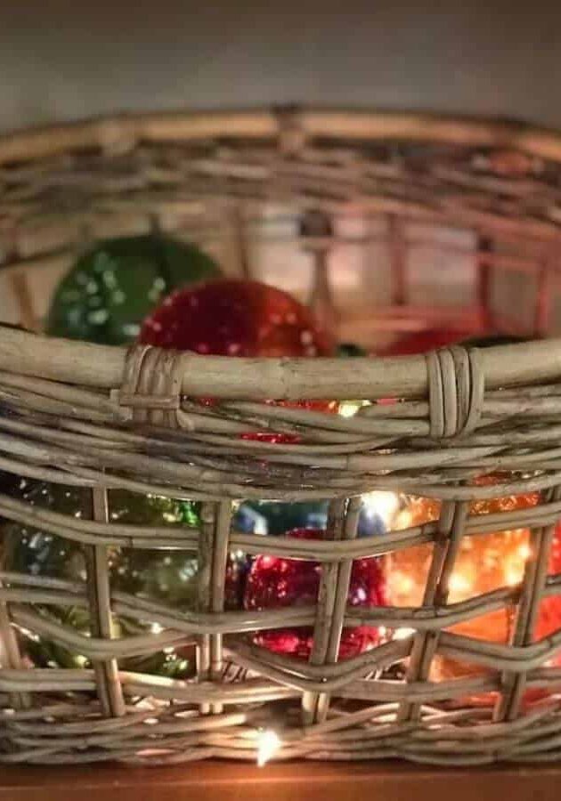 Glass balls in wicker basket decor