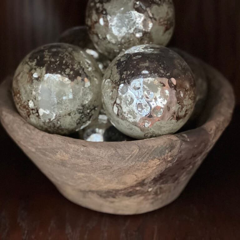 Vintage Bowl with Silver Decor Balls